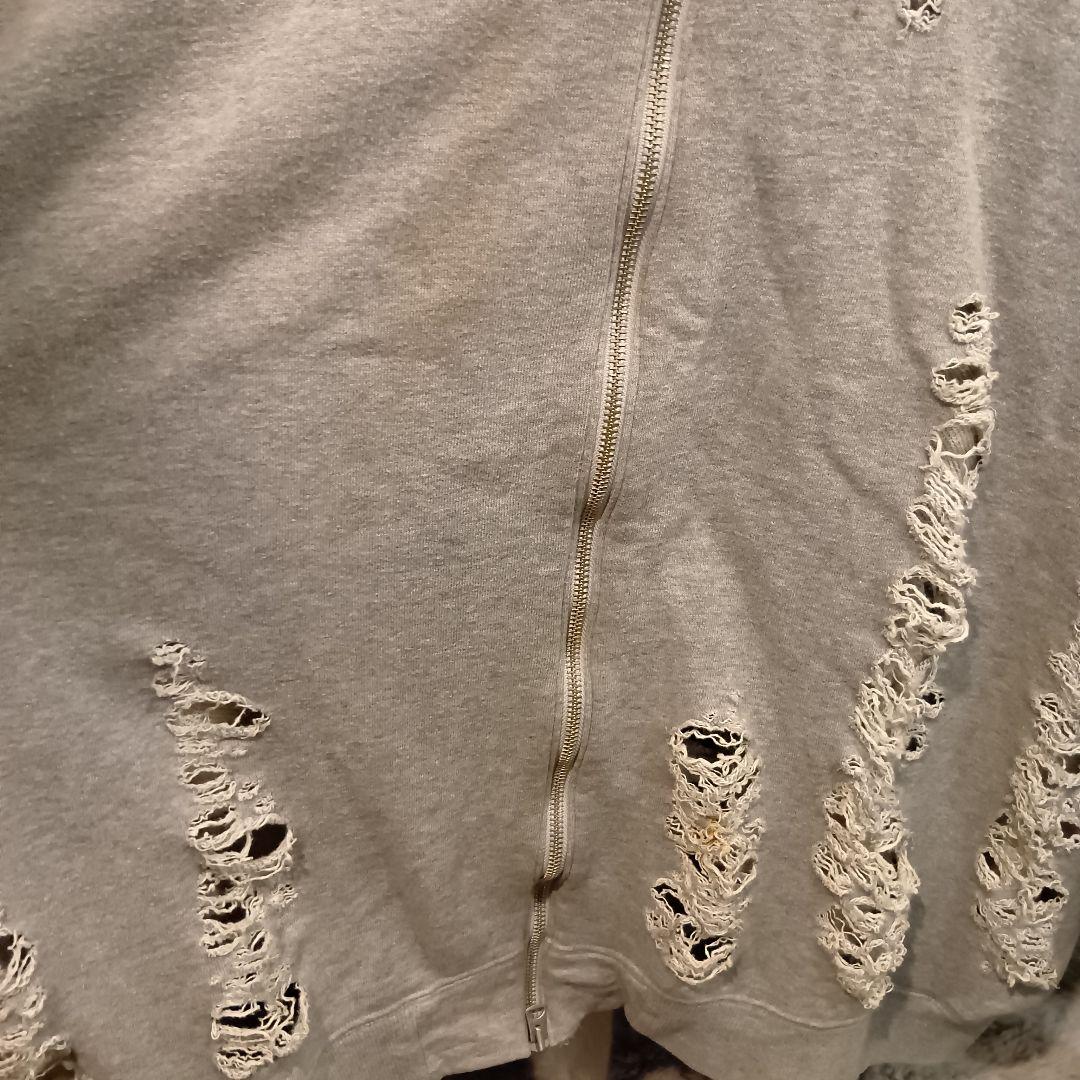 もきMIHARA YASUHIRO ダメージ加工 グレー ジップパーカー