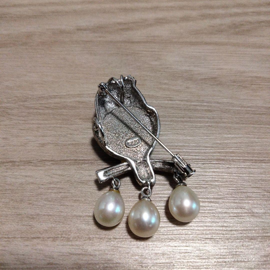 SILVER トルコ石 パール ふくろう ブローチ ペンダント