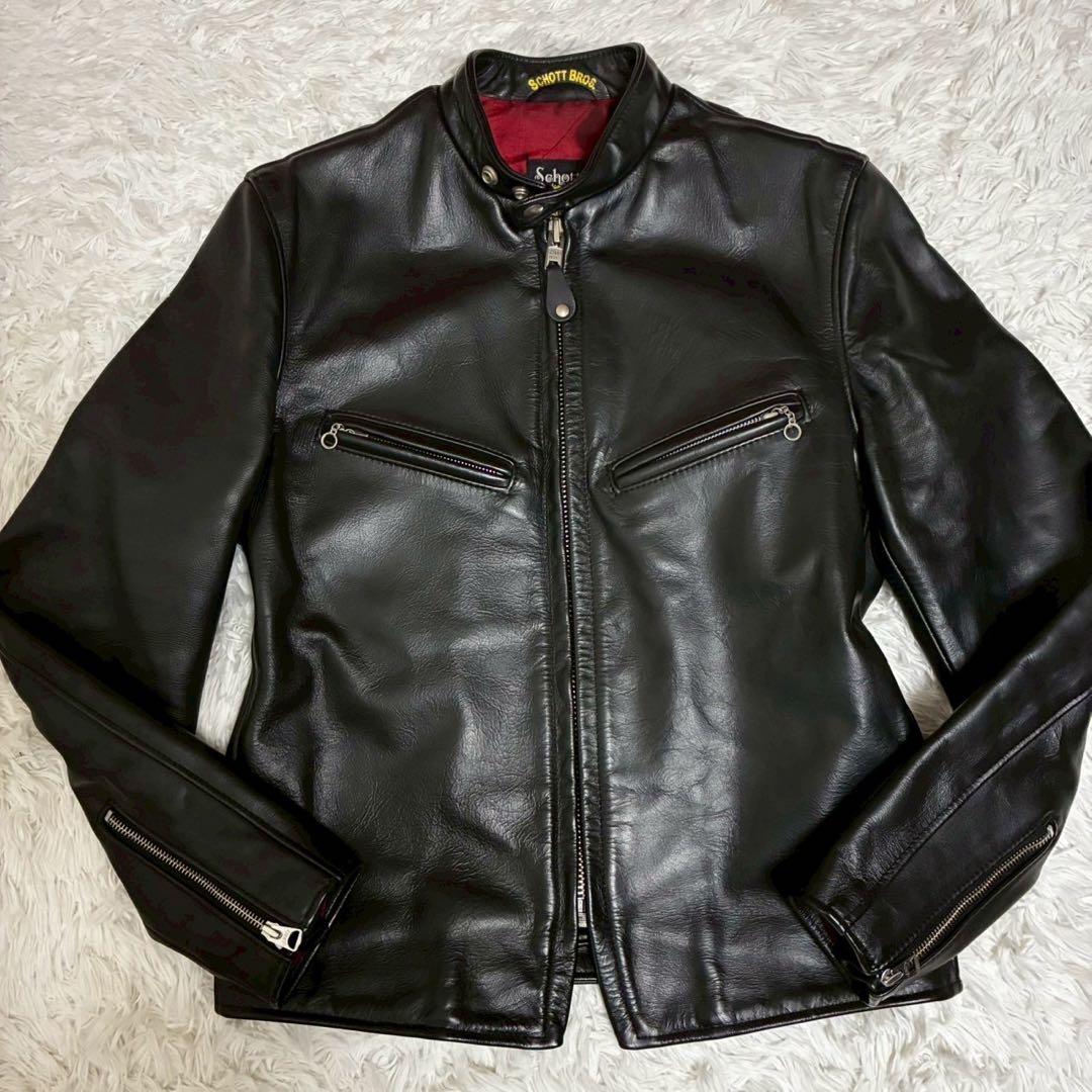 極美品 schott 641XX ライダースジャケット　カウレザー　黒　光沢感