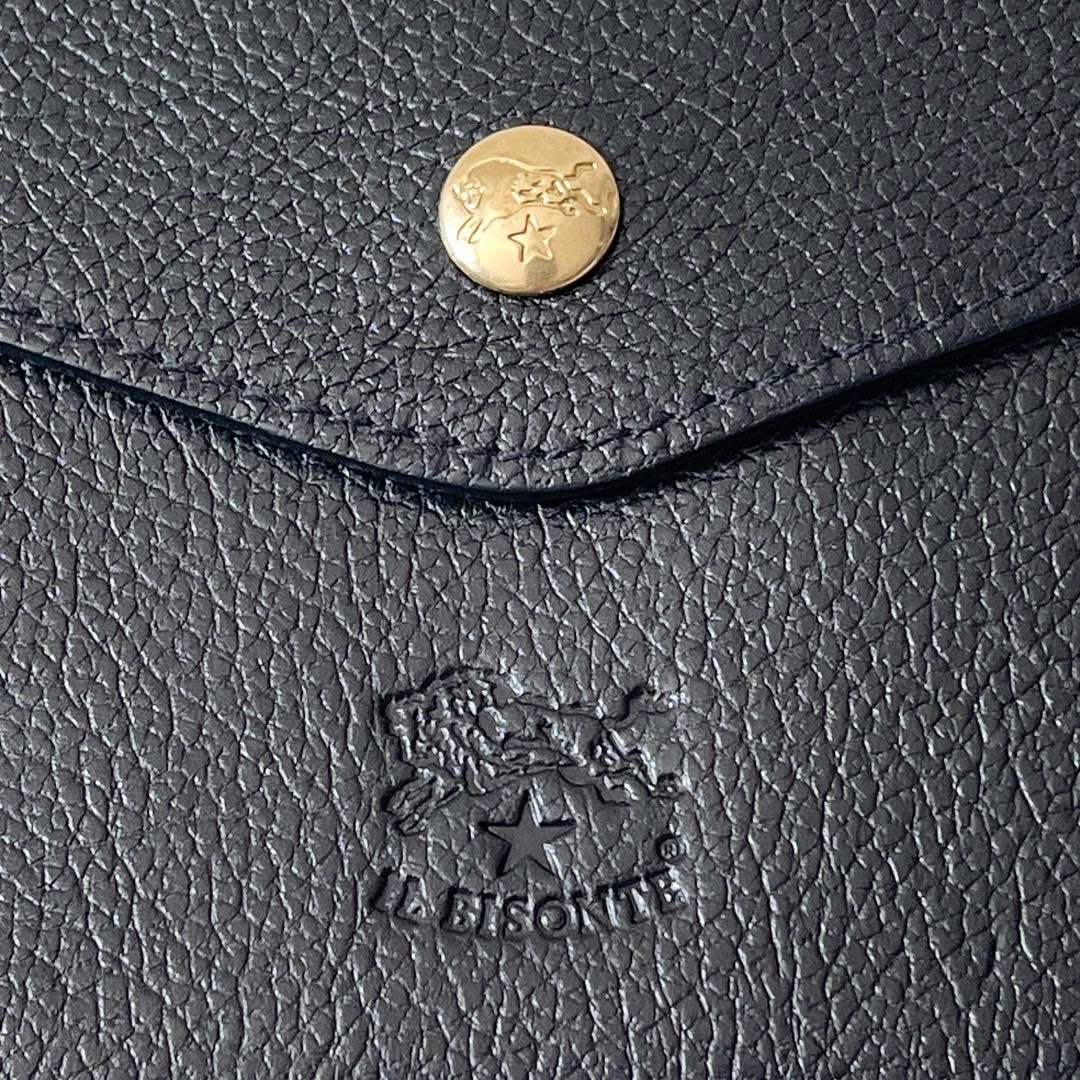 ⭐️新品未使用⭐️　IL BISONTE　がま口　三つ折り財布　ブラック　レザー