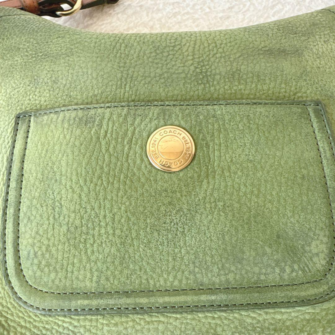 バッグ COACH shoulderbag green turnlock nubuck