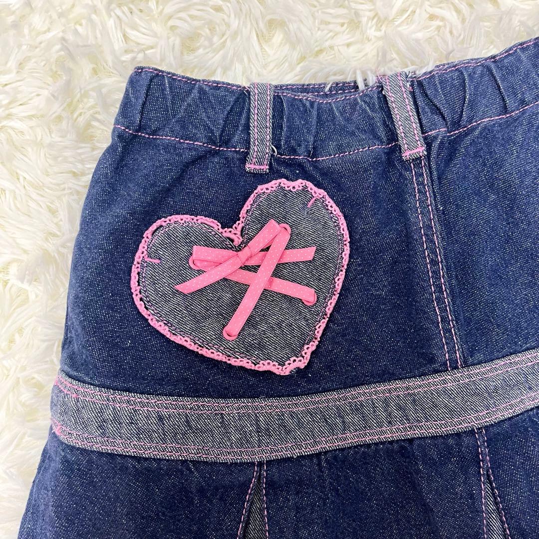 希少レア✨メゾピアノ　ミミポポ　デニムプリーツスカート平成レトロy2kワッペン