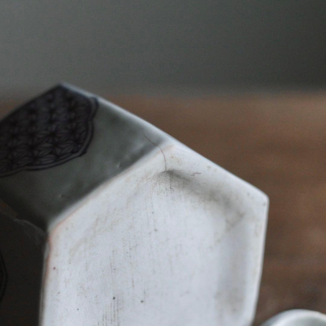 平戸焼 染付 面取 六角 水注 酒次 古美術 古道具 アンティーク 酒器