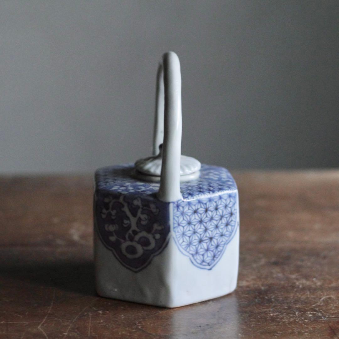 平戸焼 染付 面取 六角 水注 酒次 古美術 古道具 アンティーク 酒器