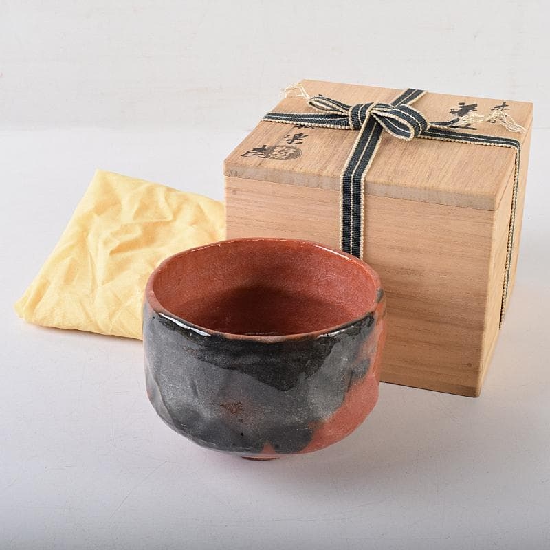 茶道具　楽焼　佐々木松楽造　赤楽茶碗　共箱　C　R8673