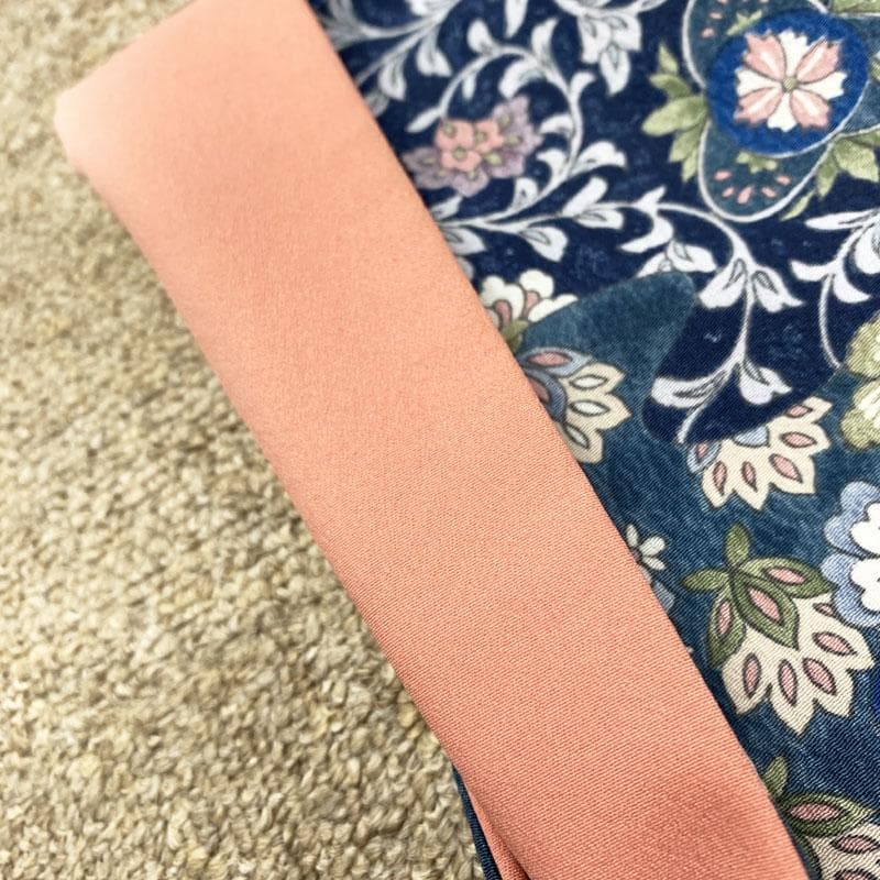 511mk87☆洗える着物！小紋 更紗風 唐花 唐草 青×ピンク☆美品