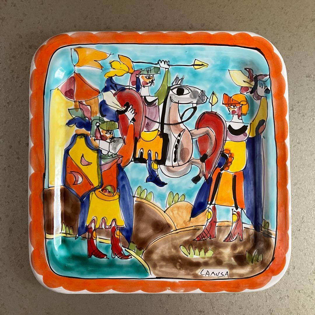 LA MUSA シチリア陶器 ラムーザ 壁掛絵皿　マヨルカ焼大皿美術品