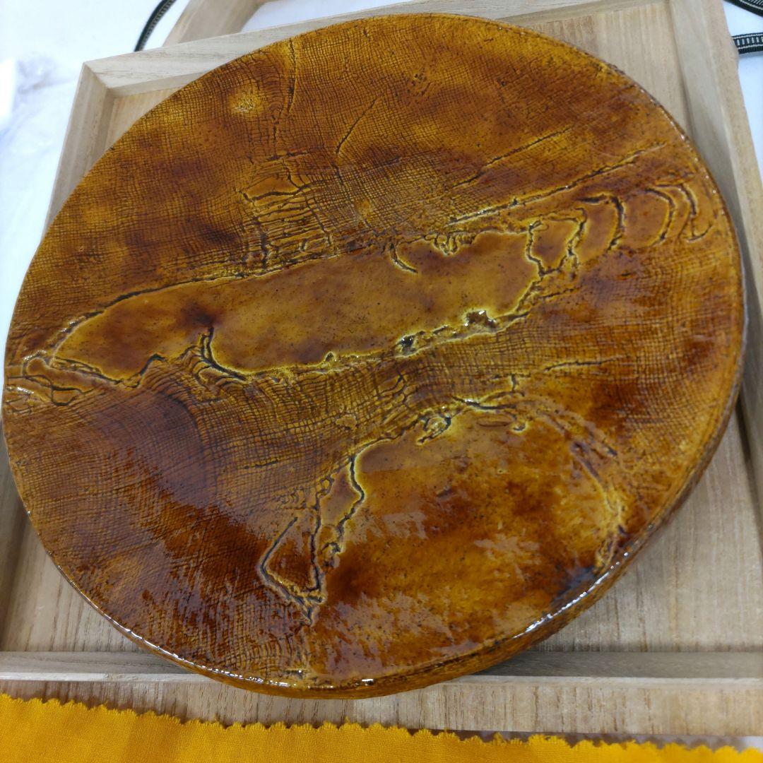 五代中村道年　飴釉丸皿　D440