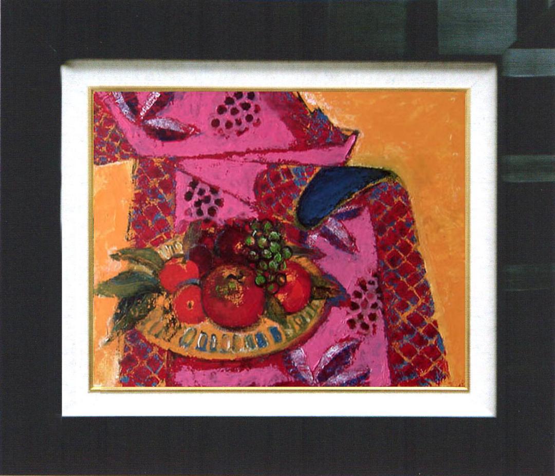 油絵 菅家令子 絵 絵画インテリア 額付(黒) uF6-113902 静物 果物