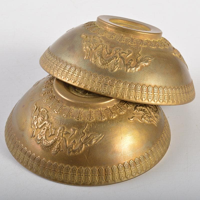 中国　古銅宣徳銅　洪字底款福禄寿禧　酒盃　一對　C　R7094E