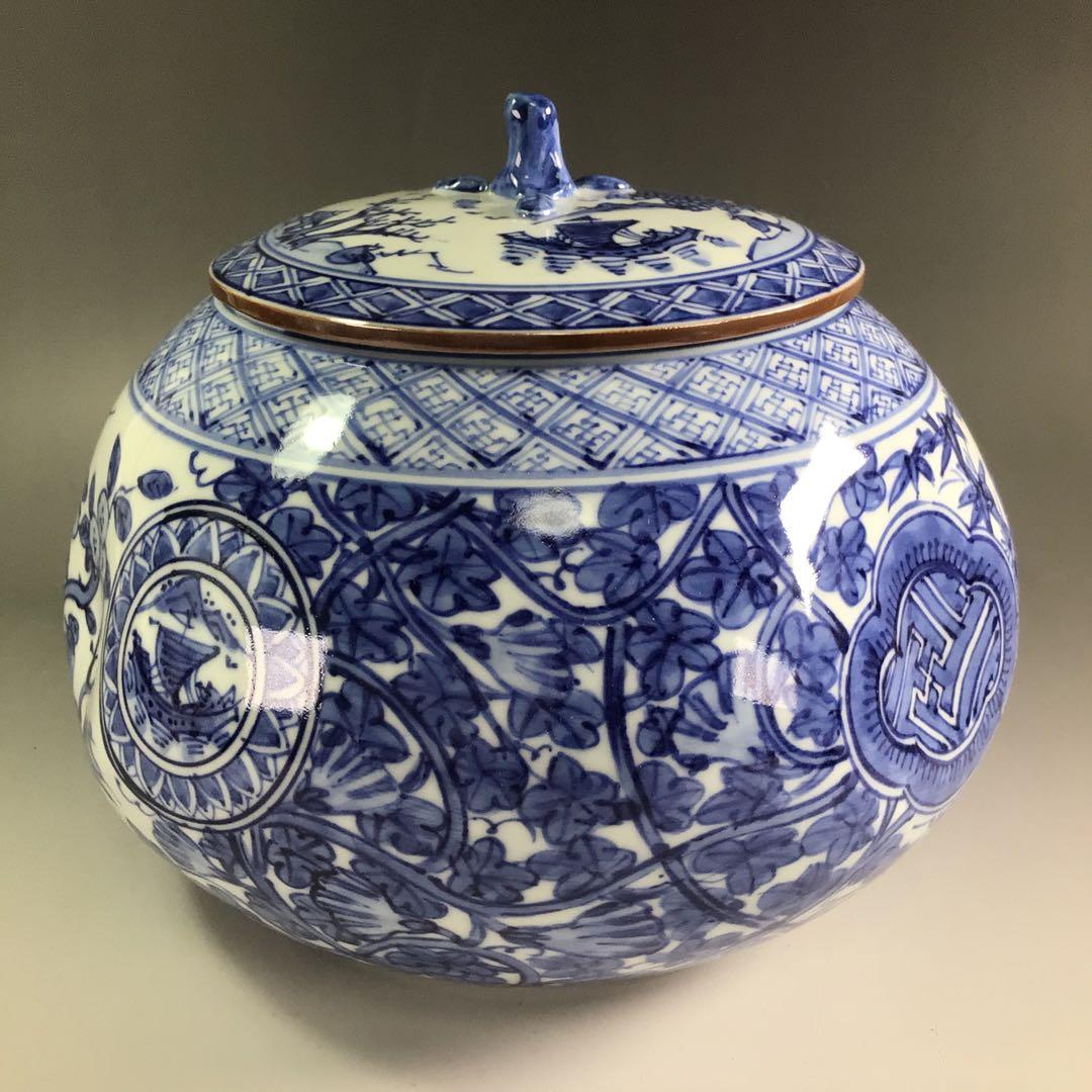 Ｐ８９０　水指　『平安　高野昭阿弥造』『染付祥瑞写』『蜜柑水指』　共箱　茶道具