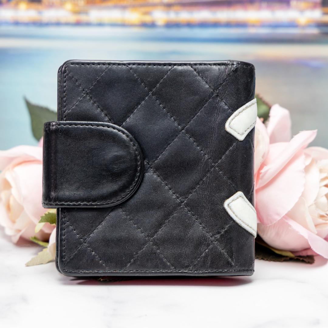 CHANEL シャネル 二つ折り 財布 カンボンライン ブラック