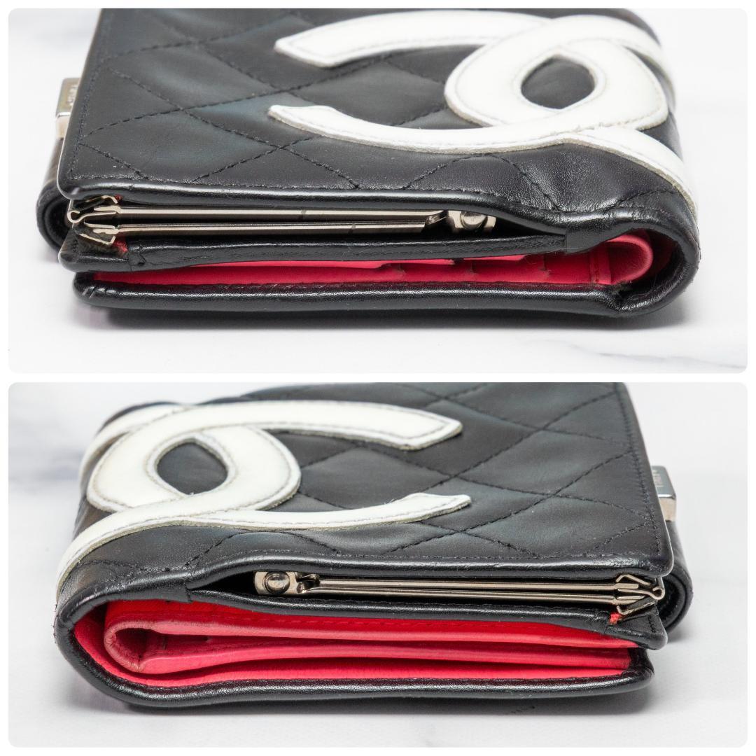 CHANEL シャネル 二つ折り 財布 カンボンライン ブラック