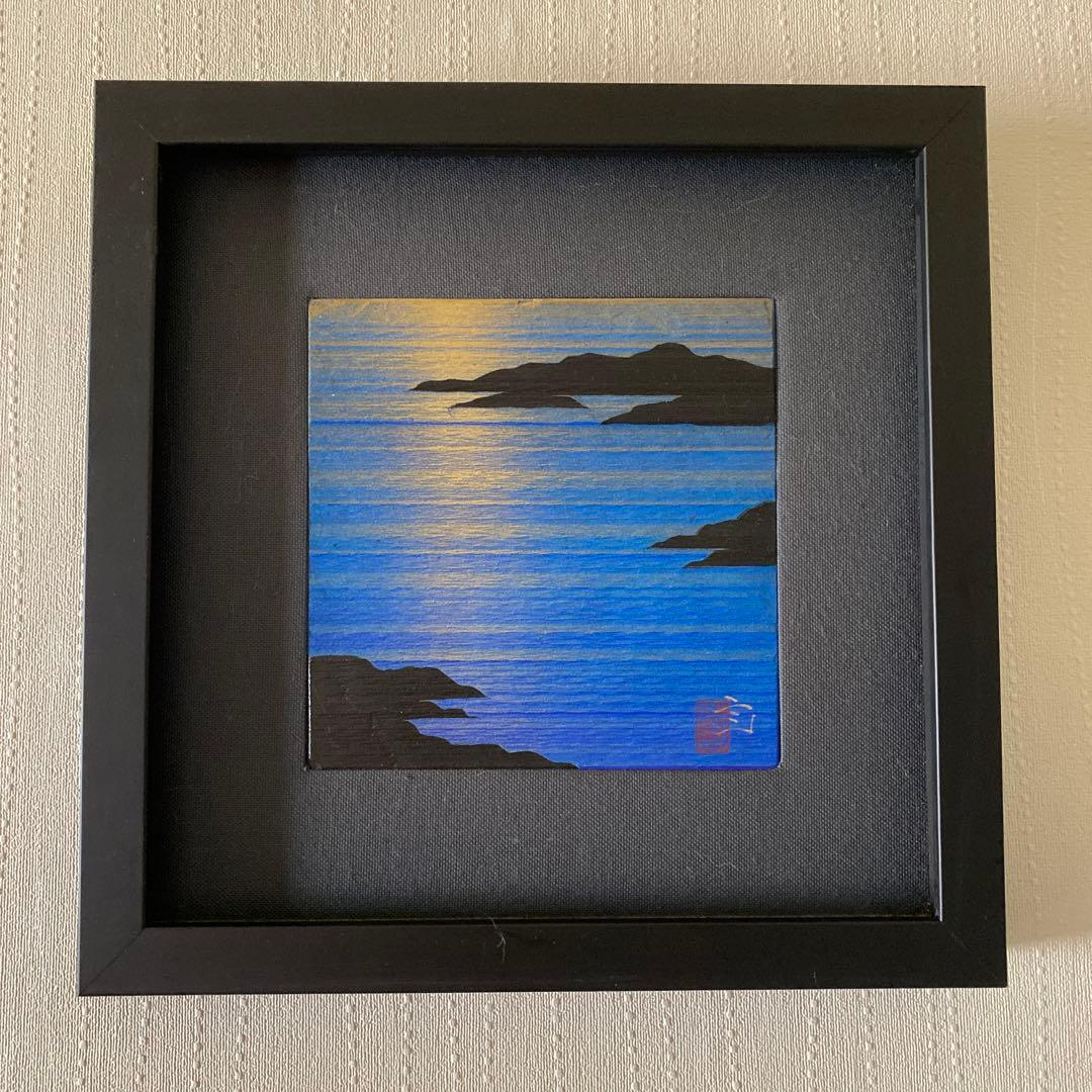 額装 雄勝石絵 15cm角 石絵作家 故齊藤玄昌實