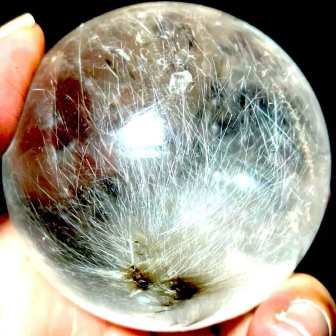 58mm ゴールドルチルクォーツ　丸玉　スフィア　金針水晶