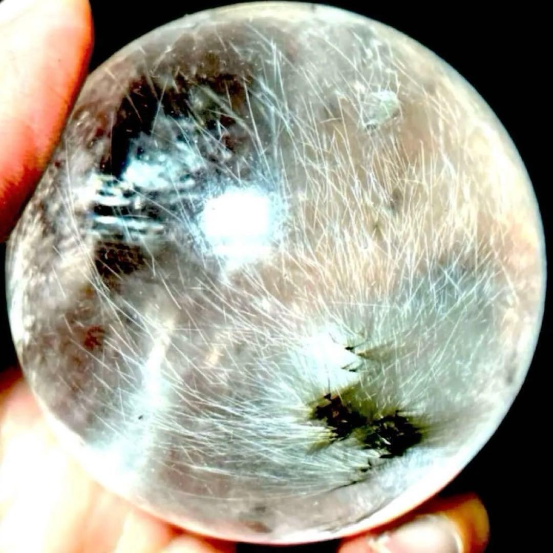 58mm ゴールドルチルクォーツ　丸玉　スフィア　金針水晶