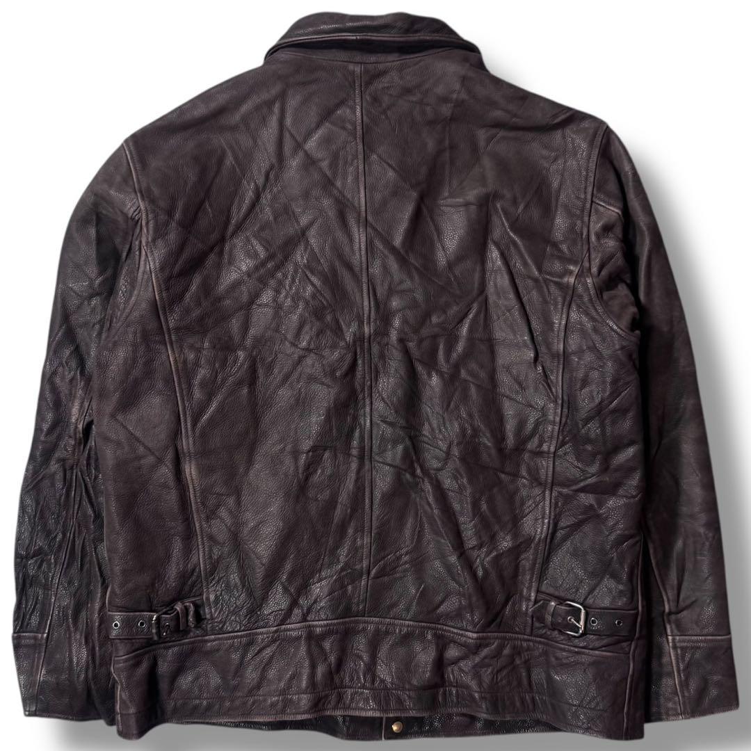 90s レザージャケット フェード シングルライダース 襟付き 肉厚 フェード