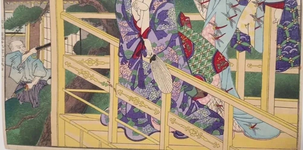 浮世絵版画、東繪畫夜競大久保彦左衛門、橋本周延（楊洲)画明治19年出版