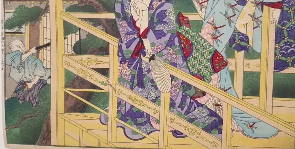 浮世絵版画、東繪畫夜競大久保彦左衛門、橋本周延（楊洲)画明治19年出版