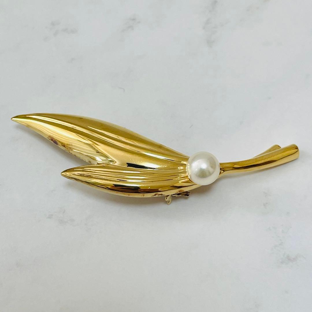 MIKIMOTO ミキモト 本真珠 パールブローチ ゴールドカラー
