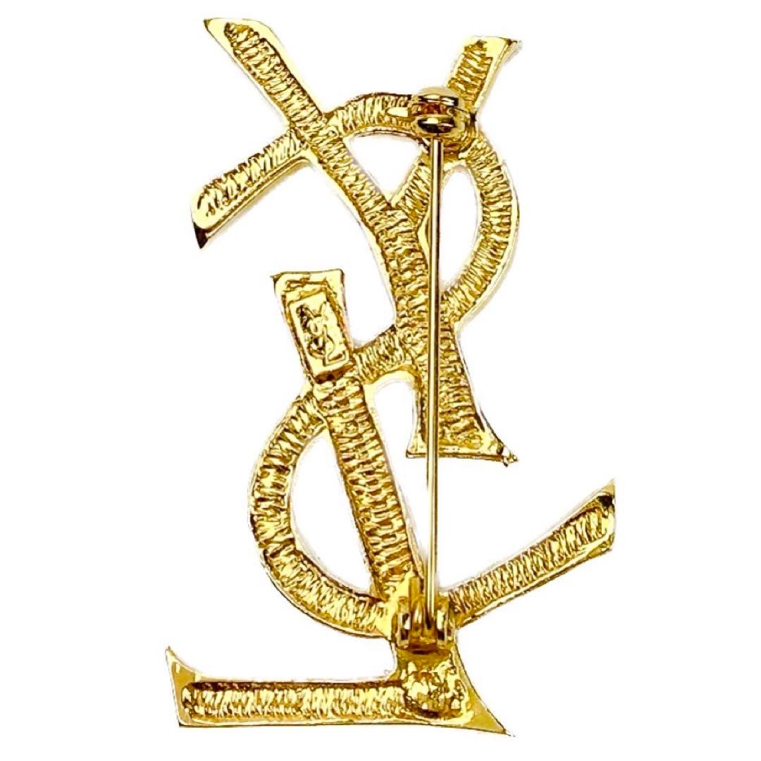 未使用保管品✨ イヴ・サンローラン ピンブローチ ゴールド ラインストーン