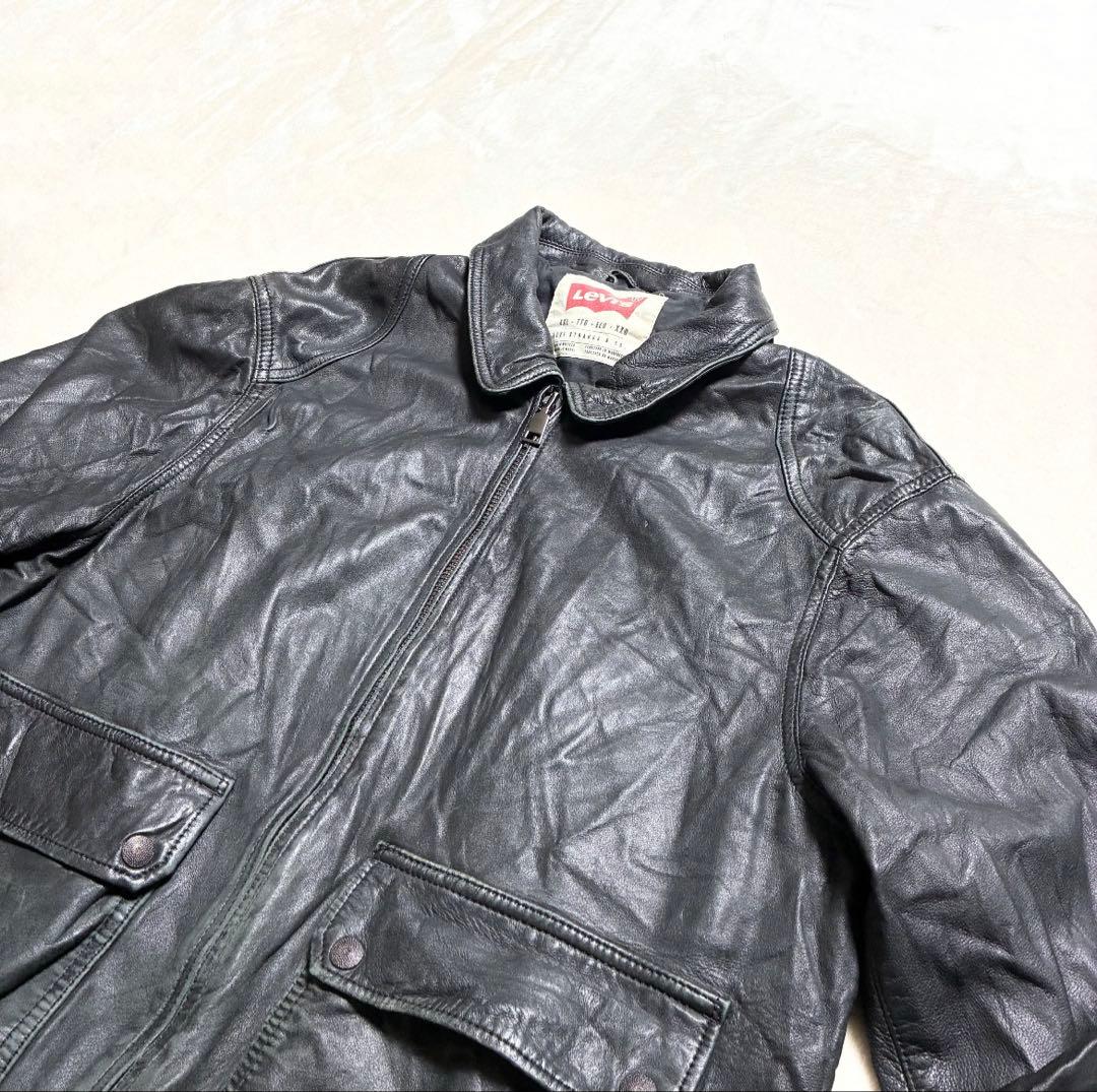 【状態良好】Levi's☆レザージャケット☆羊革☆ブラック☆XXLサイズ☆大きめ