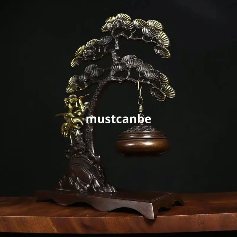 銅製 松鶴延年弔炉薫香炉 客間 茶台 書房 事務室 迎客松掛炉 工芸品装飾品置物