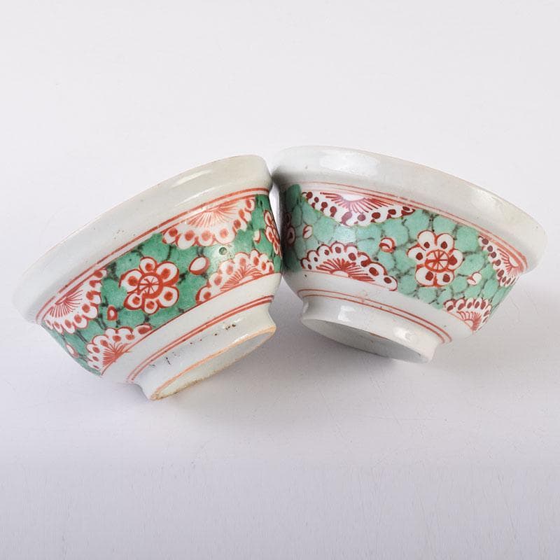 中国　南京赤絵　梅文　煎茶碗　五客　時代箱　V　R9030