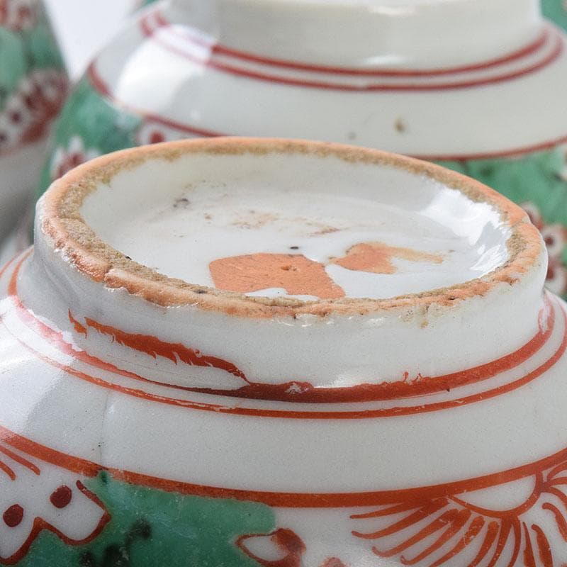 中国　南京赤絵　梅文　煎茶碗　五客　時代箱　V　R9030