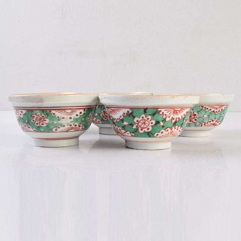 中国　南京赤絵　梅文　煎茶碗　五客　時代箱　V　R9030