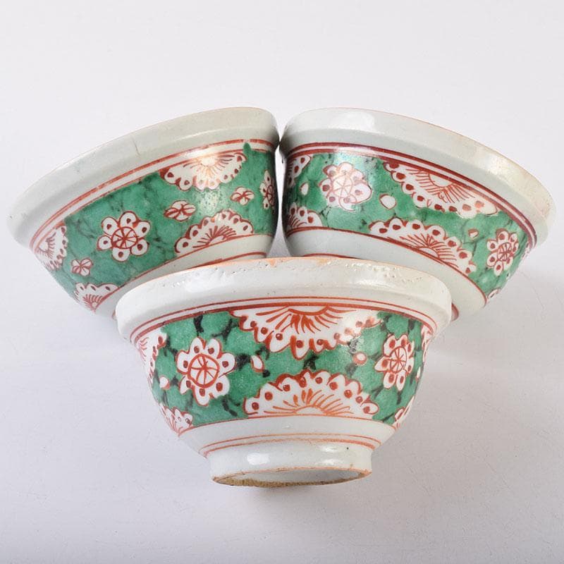 中国　南京赤絵　梅文　煎茶碗　五客　時代箱　V　R9030