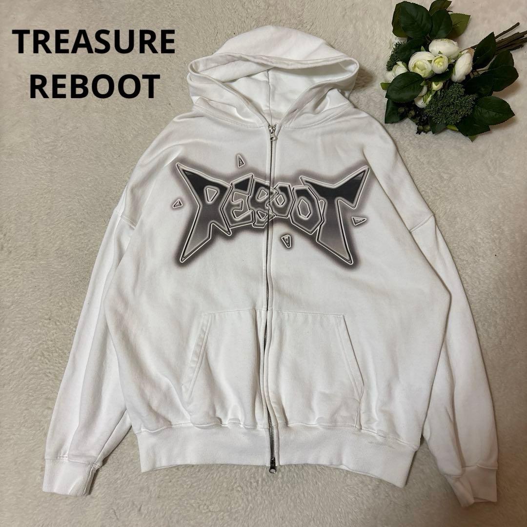 TREASURE REBOOT ホワイト ジップアップ フーディ パーカー M