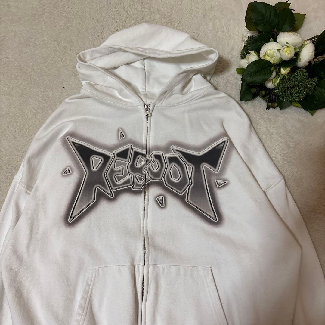 TREASURE REBOOT ホワイト ジップアップ フーディ パーカー M