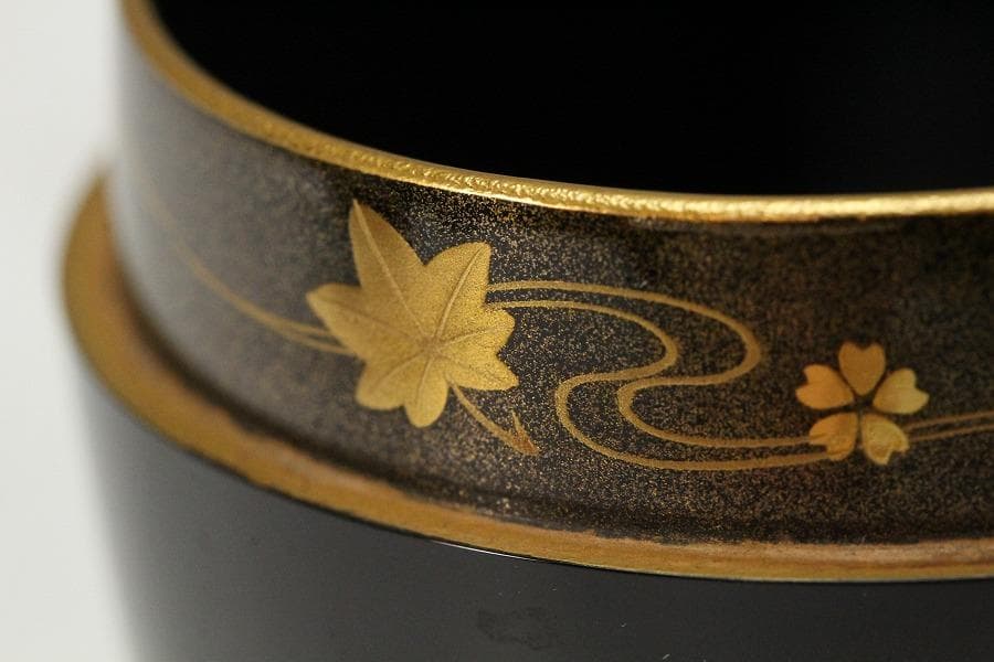 茶道具 遠山蒔絵 内縁 雲錦蒔絵 大棗 山下泰園作 共箱 美品(K-LC704)