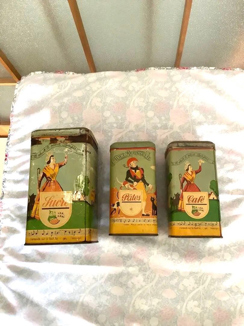 フランス　アンティーク　TIN ティン缶　キャニスターセット　elesca