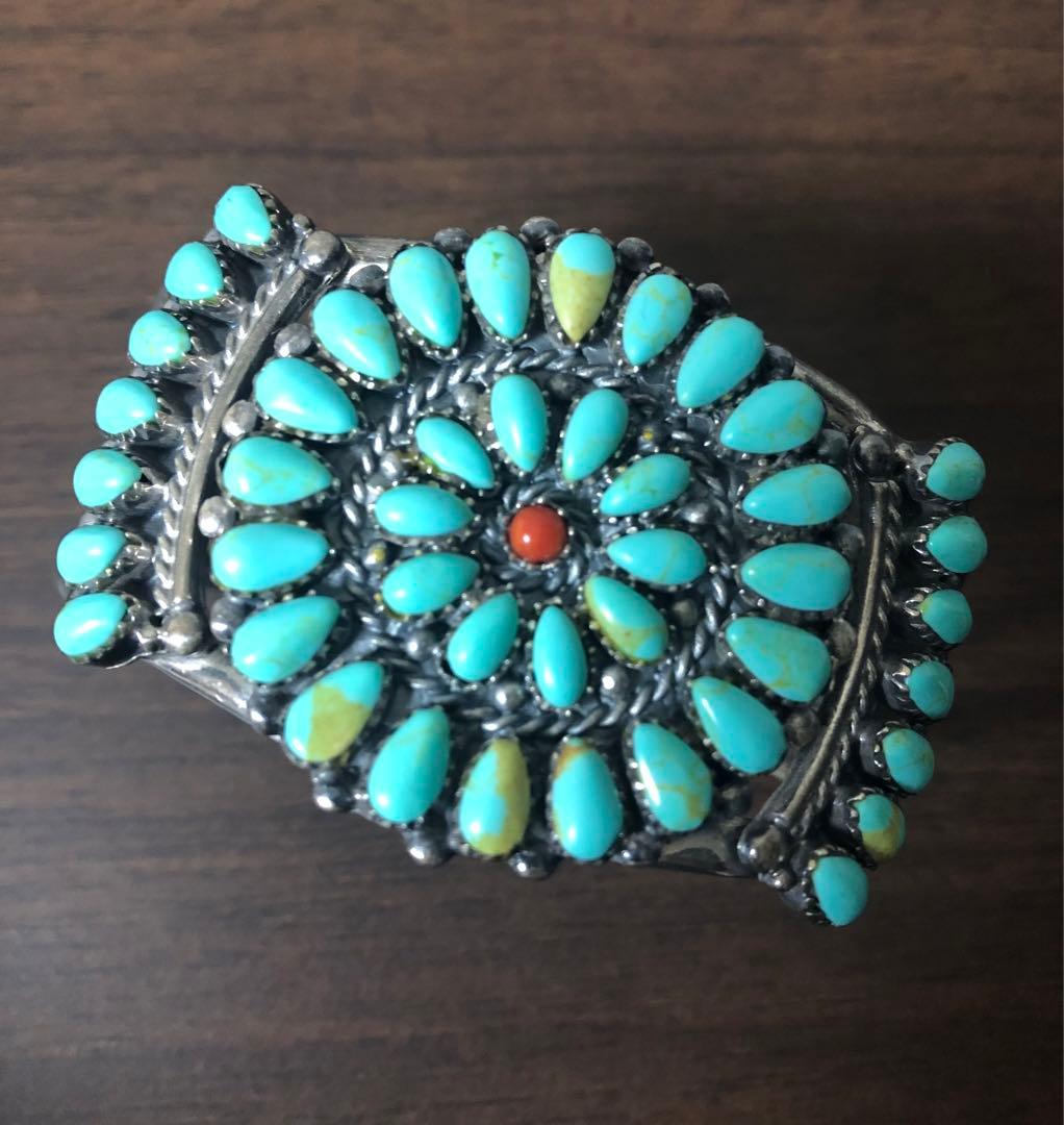 ターコイズ　インディアンジュエリー風バングル　シルバー925 ユニセックス