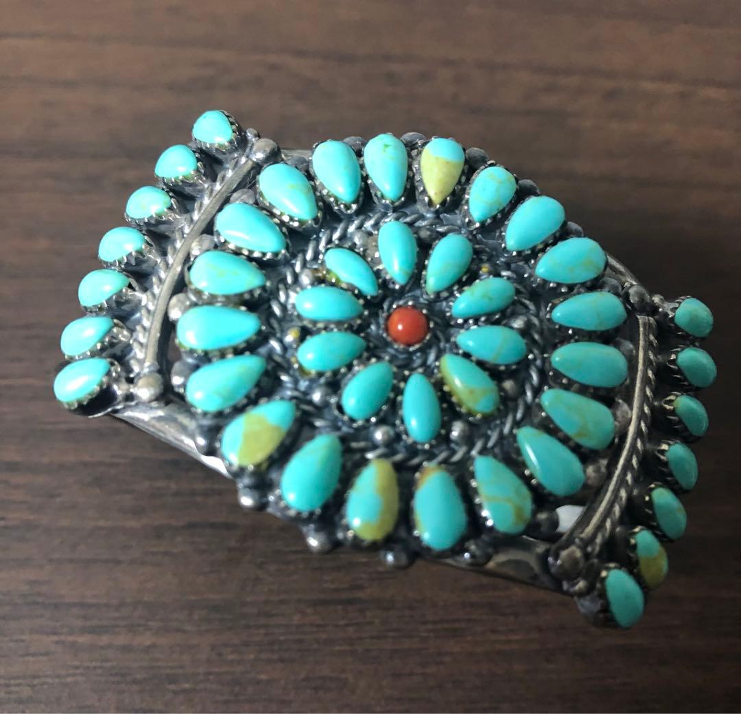 ターコイズ　インディアンジュエリー風バングル　シルバー925 ユニセックス