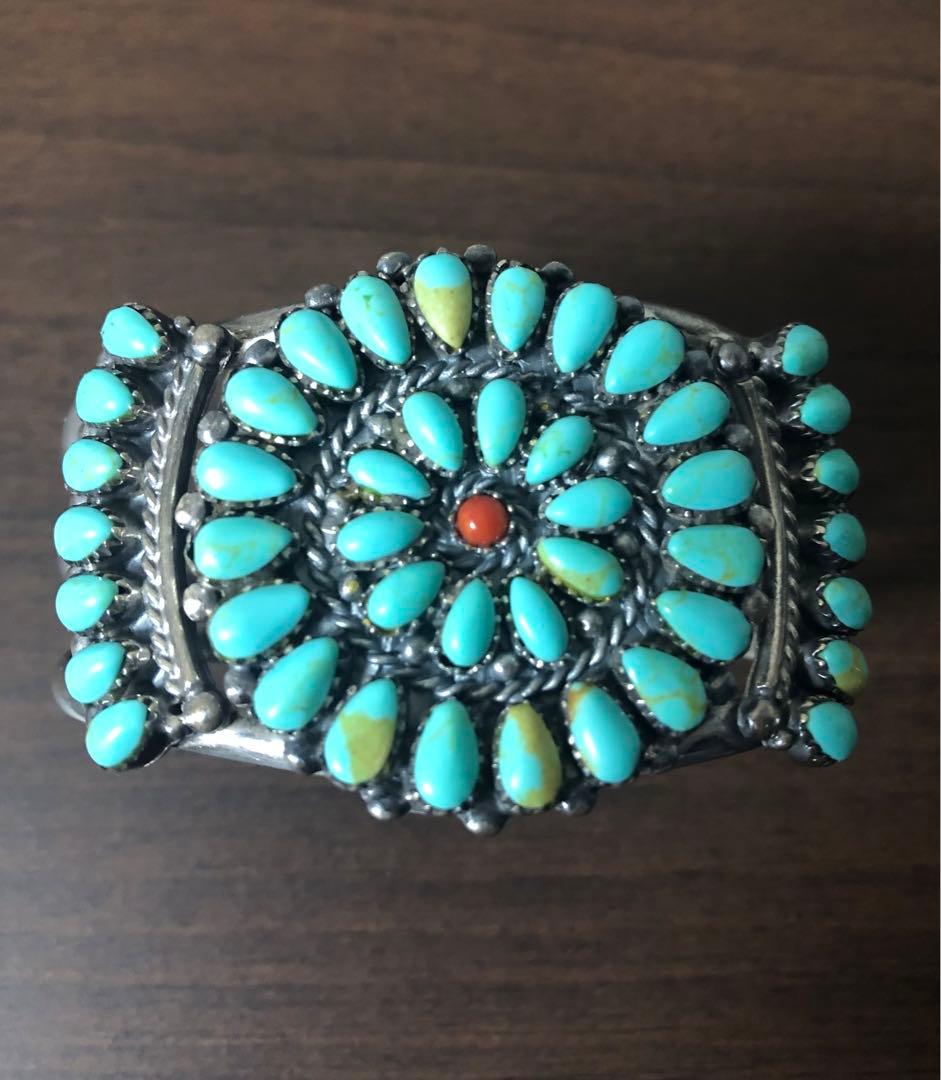 ターコイズ　インディアンジュエリー風バングル　シルバー925 ユニセックス