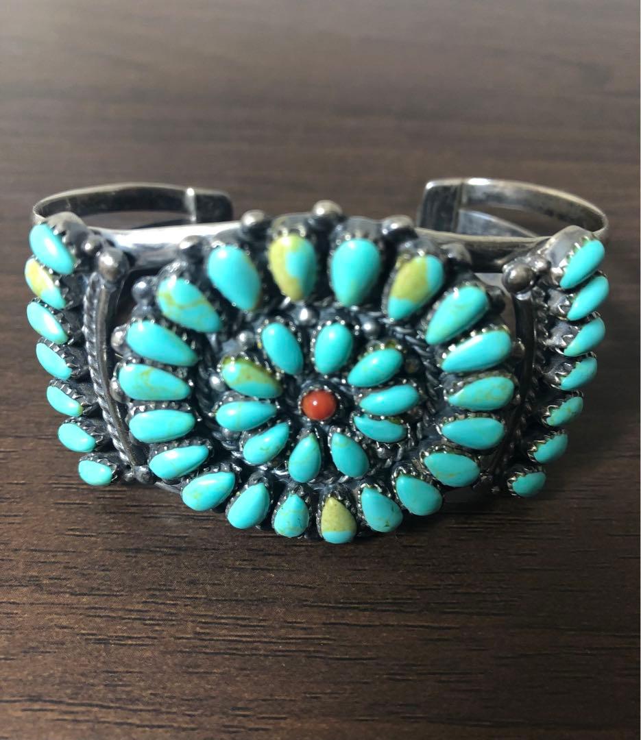 ターコイズ　インディアンジュエリー風バングル　シルバー925 ユニセックス