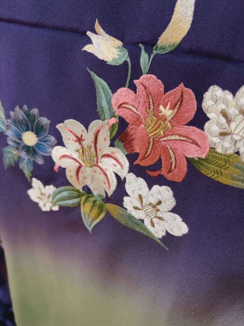 [未使用] 未仕立て 振袖 仮絵羽 刺繍 フラワーシーズン 着物 訪問着