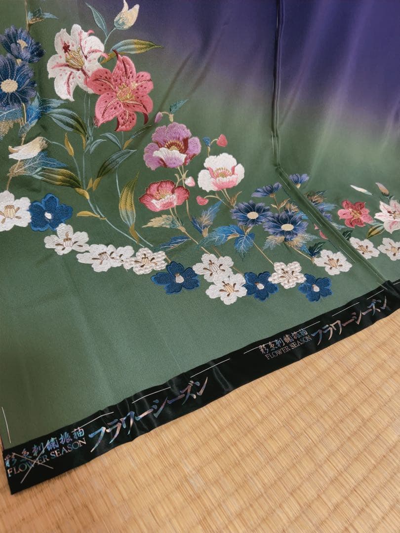 [未使用] 未仕立て 振袖 仮絵羽 刺繍 フラワーシーズン 着物 訪問着