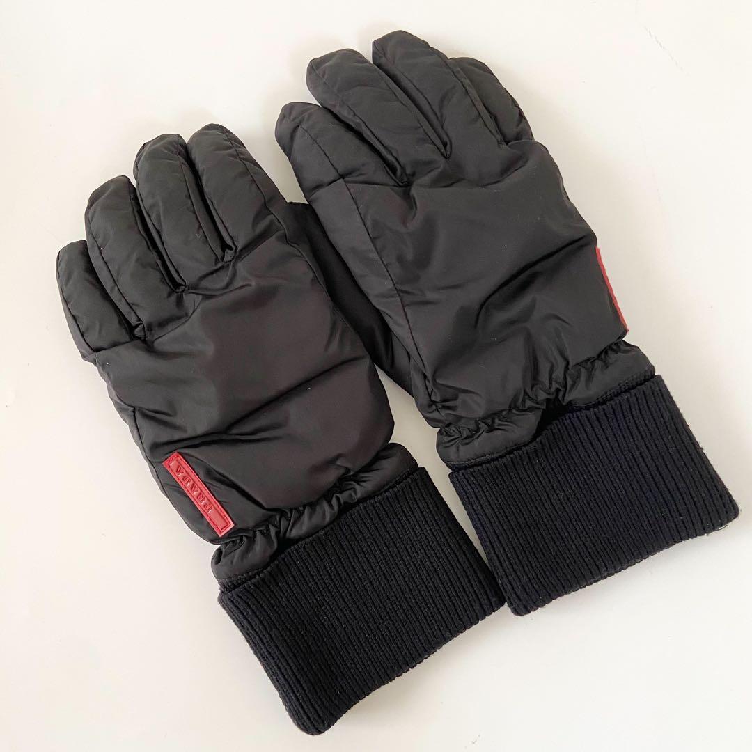 極美品　prada sport globe 耐久良　鹿レザー切り替え　中綿手袋