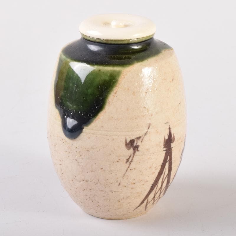 茶道具　瀬戸赤津焼　織部焼　山口正悟作　肩衝茶入　仕覆付　共箱　V　7081