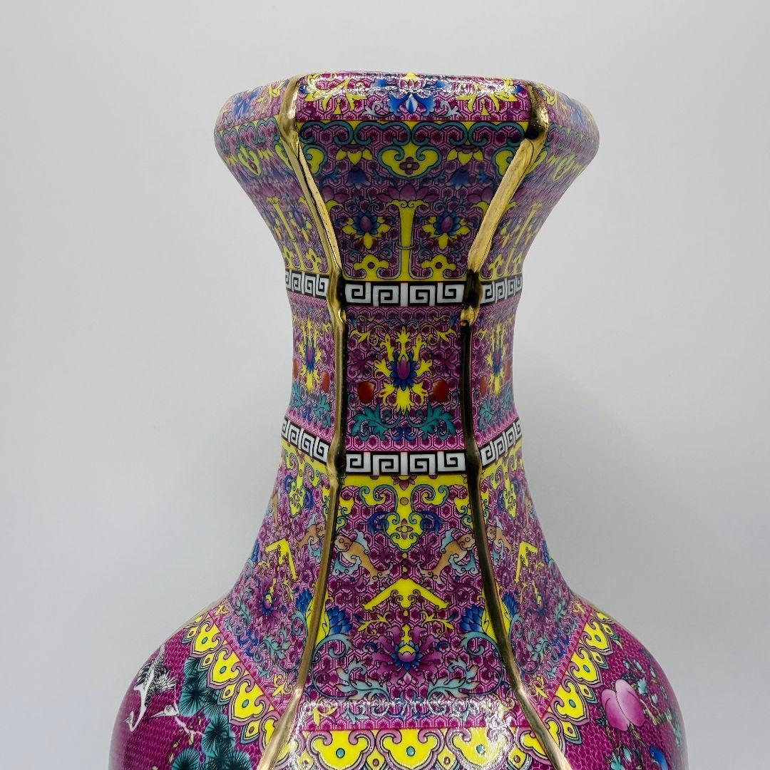 R107 ほうろう彩色 花瓶（かびん）陶磁器 アンティーク