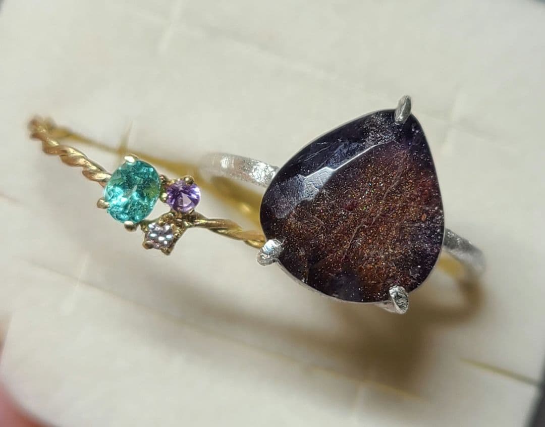 ミラノ★非加熱アイオライトサンストーン、パライバトルマリン★リングオーダー