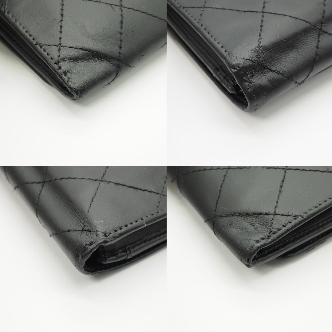 CHANEL シャネル カンボンライン 二つ折り財布 黒×ピンク