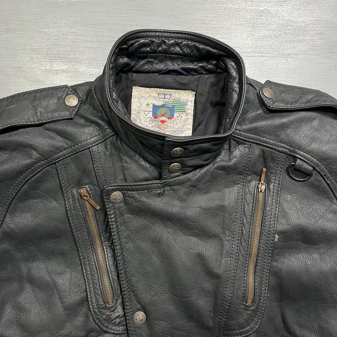 vintage レザーフライトジャケット　牛革　オールレザー　短丈　黒　M