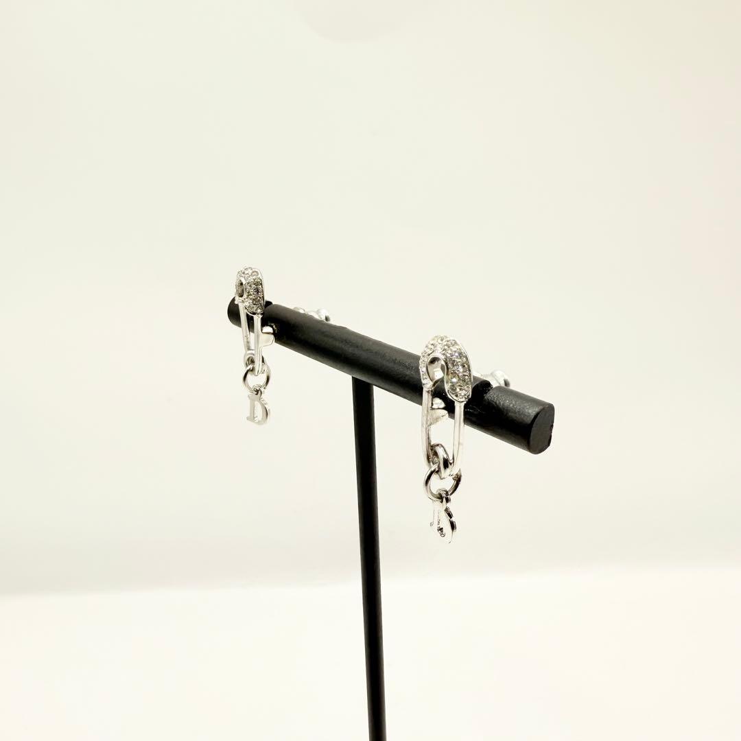 【美品】Dior ディオール　ピアス　クリップモチーフ　ライトストーン　シルバー