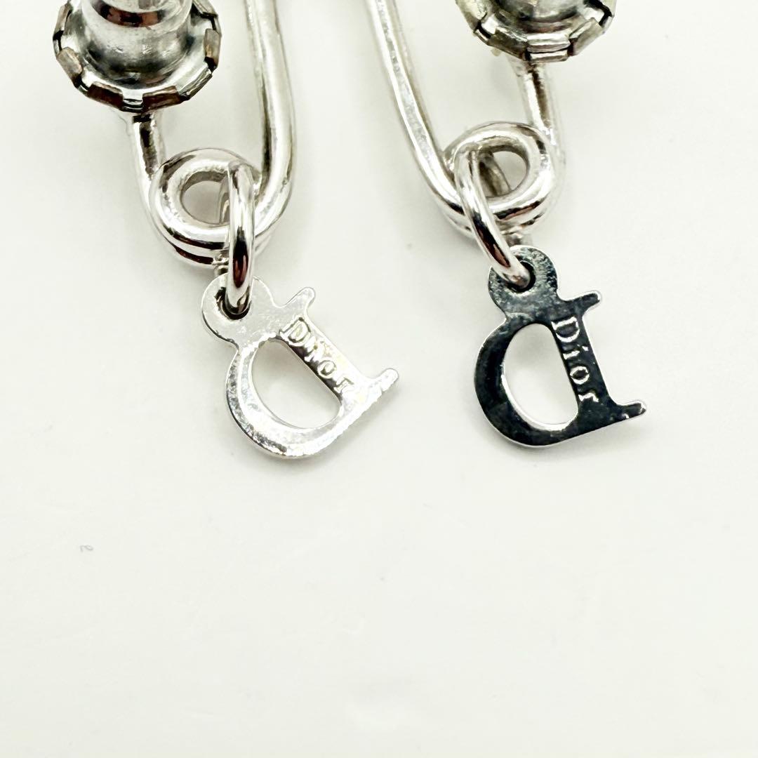 【美品】Dior ディオール　ピアス　クリップモチーフ　ライトストーン　シルバー