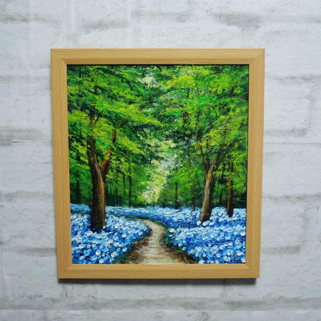 油絵 油彩 油彩画 絵 絵画【森の中の青い花】